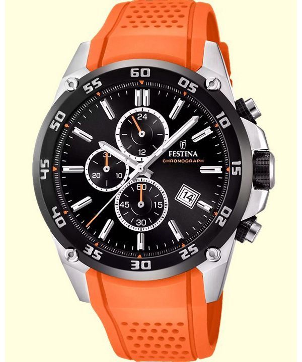 Festina The Originals Chronograph Oranssi kumihihna musta kellotaulu kvartsi F20330-4 100M miesten kello