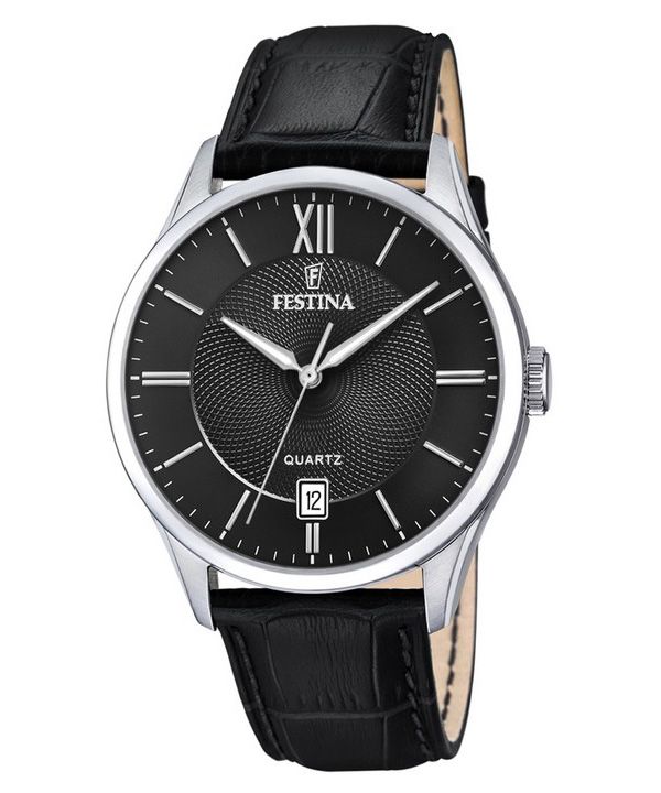 Festina Classics nahkaranneke, musta kellotaulu kvartsi F20426-3 miesten kello