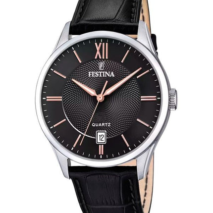 Festina Classics nahkaranneke, musta kellotaulu kvartsi F20426-6 miesten kello