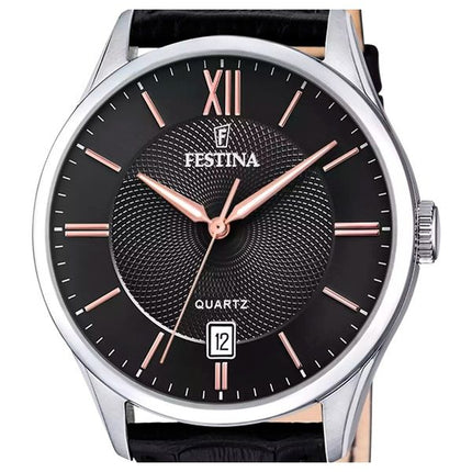 Festina Classics nahkaranneke, musta kellotaulu kvartsi F20426-6 miesten kello