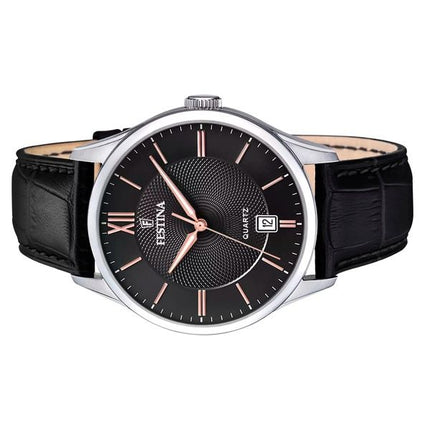 Festina Classics nahkaranneke, musta kellotaulu kvartsi F20426-6 miesten kello