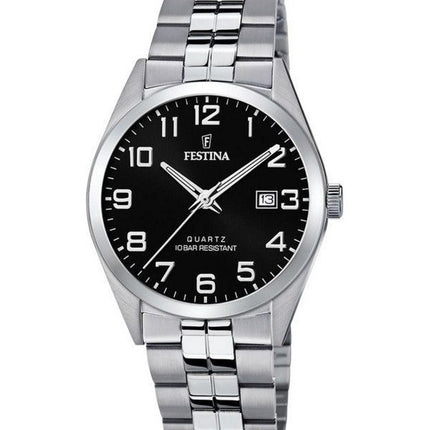 Festina Classics ruostumattomasta teräksestä valmistettu musta kellotaulu kvartsi F20437-4 100M miesten kello