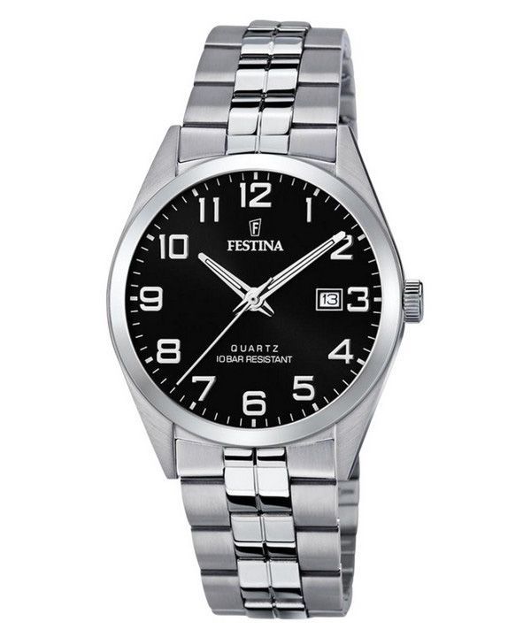 Festina Classics ruostumattomasta teräksestä valmistettu musta kellotaulu kvartsi F20437-4 100M miesten kello