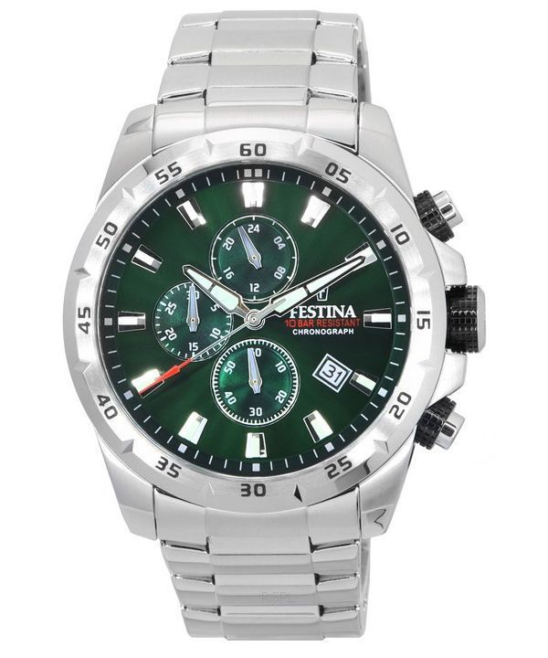 Festina Sports Chorongraph ruostumattomasta teräksestä valmistettu vihreä kellotaulu kvartsi F20463-3 F204633 100M miesten kello