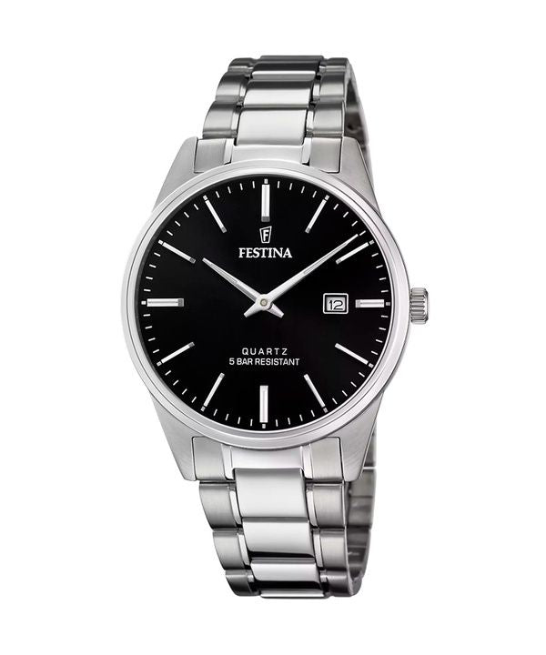 Festina Classics ruostumattomasta teräksestä valmistettu musta kellotaulu kvartsi F20511-4 miesten kello