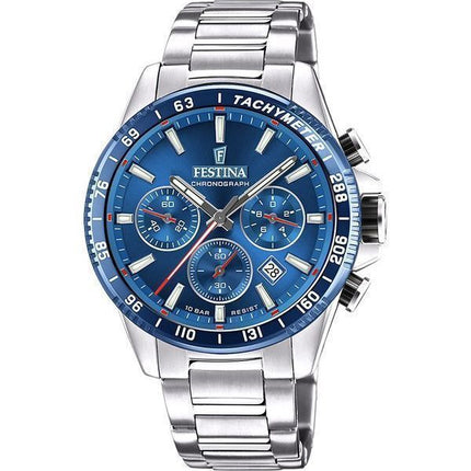 Festina Timeless Chronograph ruostumaton teräs sininen kellotaulu kvartsi F20560-3 100M miesten kello