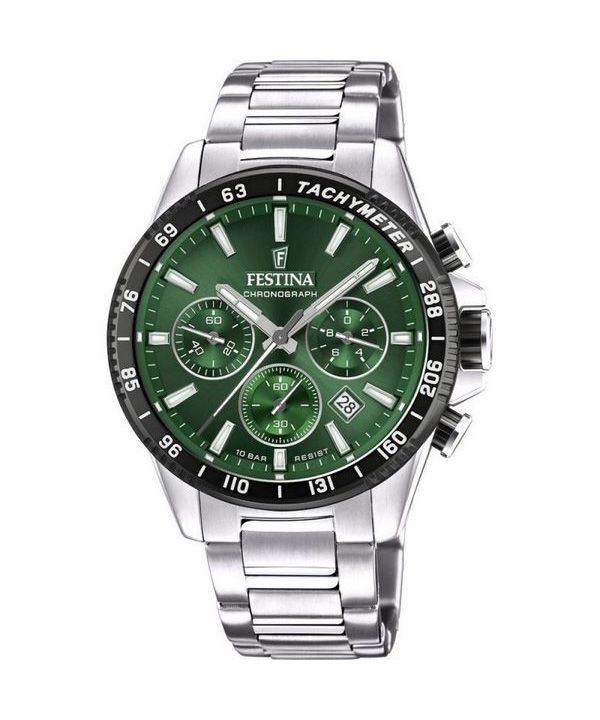 Festina Timeless Chronograph ruostumattomasta teräksestä valmistettu vihreä kellotaulu kvartsi F20560-4 100M miesten kello