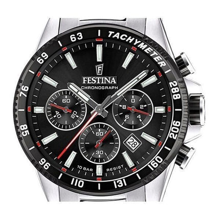 Festina Timeless Chronograph ruostumattomasta teräksestä valmistettu musta kellotaulu kvartsi F20560-6 100M miesten kello