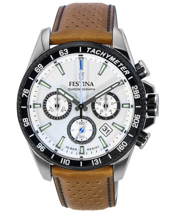 Festina Timeless Chronograph nahkaranneke valkoinen kellotaulu F20561-1 F205611 100M miesten kello