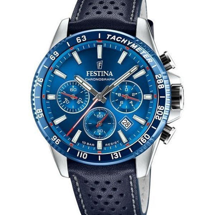 Festina Timeless Chronograph Nahkahihna Sininen kellotaulu kvartsi F20561-3 100M miesten kello