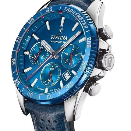 Festina Timeless Chronograph Nahkahihna Sininen kellotaulu kvartsi F20561-3 100M miesten kello