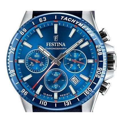 Festina Timeless Chronograph Nahkahihna Sininen kellotaulu kvartsi F20561-3 100M miesten kello