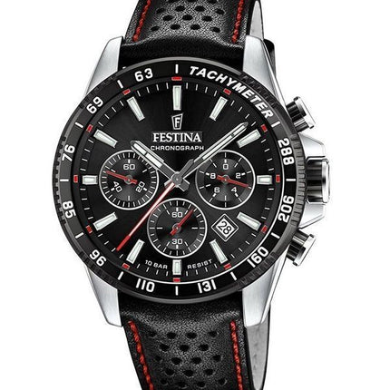 Festina Timeless Chronograph nahkaranneke musta kellotaulu kvartsi F20561-4 100M miesten kello