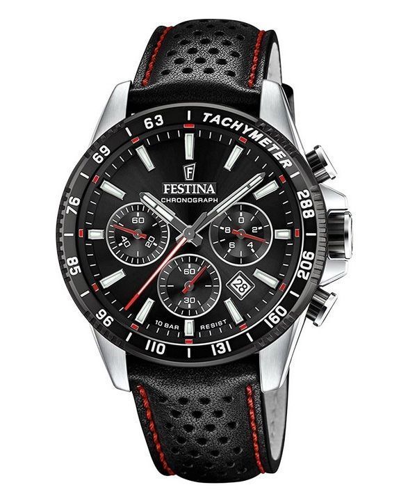 Festina Timeless Chronograph nahkaranneke musta kellotaulu kvartsi F20561-4 100M miesten kello