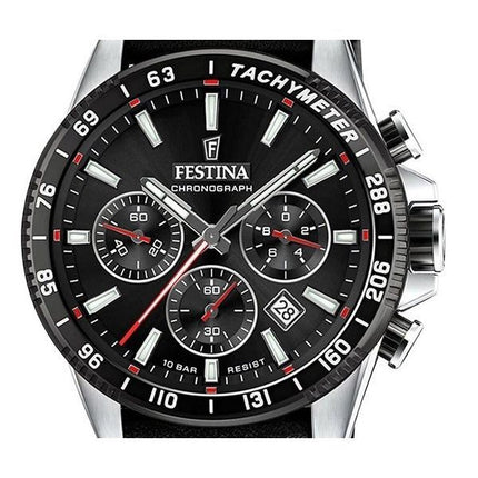 Festina Timeless Chronograph nahkaranneke musta kellotaulu kvartsi F20561-4 100M miesten kello