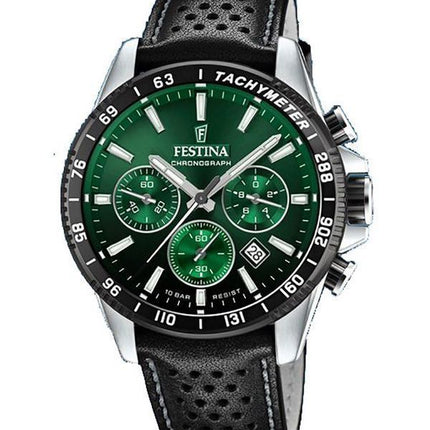 Festina Timeless Chronograph nahkaranneke vihreä kellotaulu kvartsi F20561-5 100M miesten kello