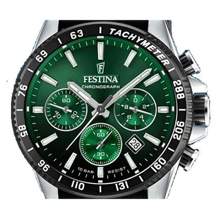 Festina Timeless Chronograph nahkaranneke vihreä kellotaulu kvartsi F20561-5 100M miesten kello