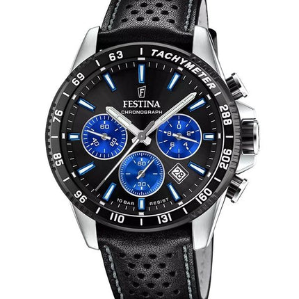 Festina Timeless Chronograph nahkaranneke musta kellotaulu kvartsi F20561-6 100M miesten kello