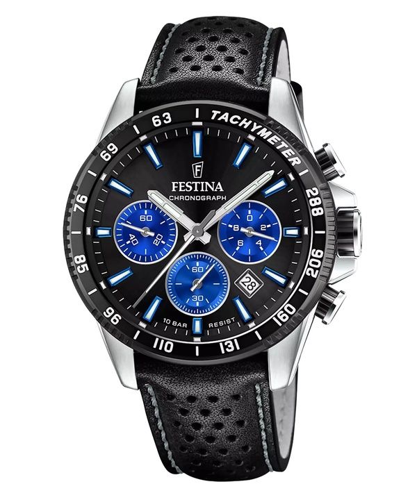 Festina Timeless Chronograph nahkaranneke musta kellotaulu kvartsi F20561-6 100M miesten kello