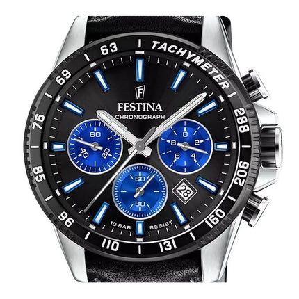 Festina Timeless Chronograph nahkaranneke musta kellotaulu kvartsi F20561-6 100M miesten kello