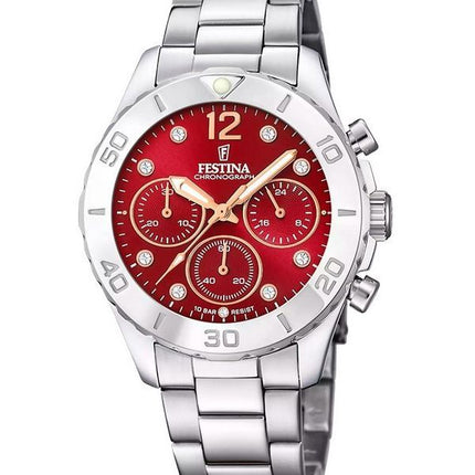 Festina Boyfriend Chronograph ruostumattomasta teräksestä valmistettu punainen kellotaulu kvartsi F20603-2 100M naisten kello