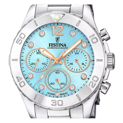 Festina Boyfriend Chronograph Crystal Accents Blue Dial Quartz F20603-4 100M naisten kello