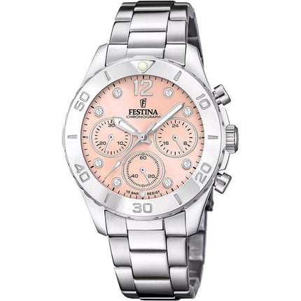 Festina Boyfriend Chronograph Crystal Accents Pink Dial Quartz F20603-7 100M Naisten kello