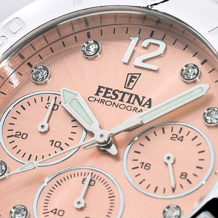 Festina Boyfriend Chronograph Crystal Accents Pink Dial Quartz F20603-7 100M Naisten kello