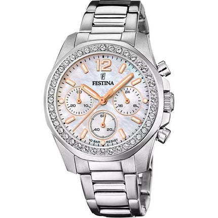 Festina Rainbow Chronograph Crystal Accents Mother Of Pearl Dial Quartz F20606-1 100M naisten kello