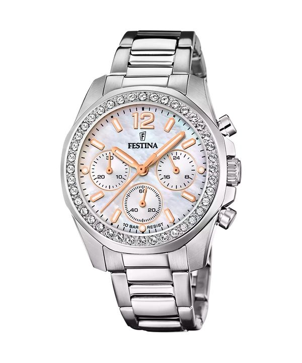 Festina Rainbow Chronograph Crystal Accents Mother Of Pearl Dial Quartz F20606-1 100M naisten kello