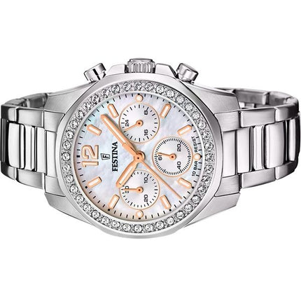 Festina Rainbow Chronograph Crystal Accents Mother Of Pearl Dial Quartz F20606-1 100M naisten kello