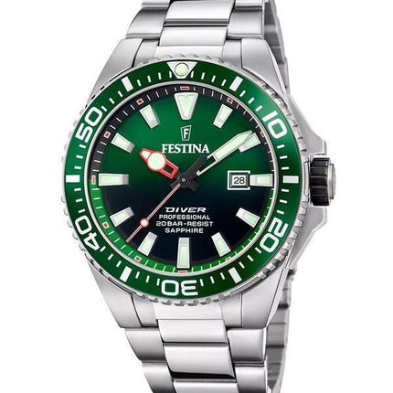 Festina The Originals ruostumattomasta teräksestä valmistettu vihreä kellotaulu kvartsisukelluksen F20663-2 200M miesten kello