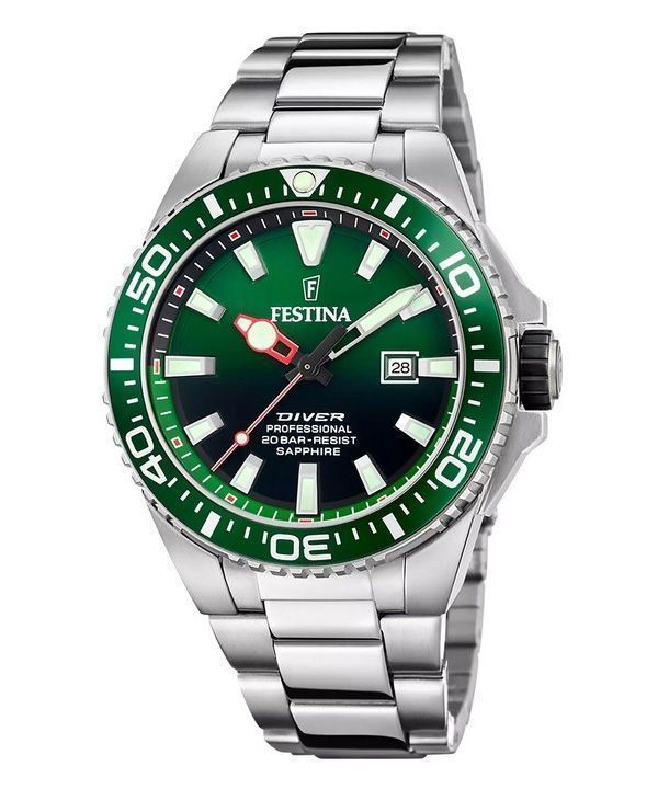 Festina The Originals ruostumattomasta teräksestä valmistettu vihreä kellotaulu kvartsisukelluksen F20663-2 200M miesten kello