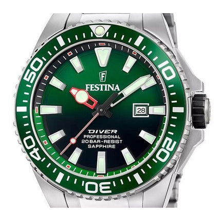 Festina The Originals ruostumattomasta teräksestä valmistettu vihreä kellotaulu kvartsisukelluksen F20663-2 200M miesten kello