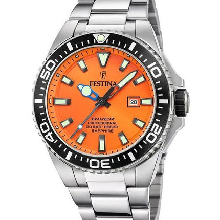 Festina Diver ruostumattomasta teräksestä valmistettu oranssi kellotaulu kvartsi F20663-4 200M miesten kello