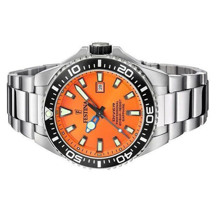 Festina Diver ruostumattomasta teräksestä valmistettu oranssi kellotaulu kvartsi F20663-4 200M miesten kello