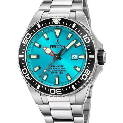 Festina Diver ruostumattomasta teräksestä valmistettu turkoosi kellotaulu kvartsi F20663-5 200M miesten kello