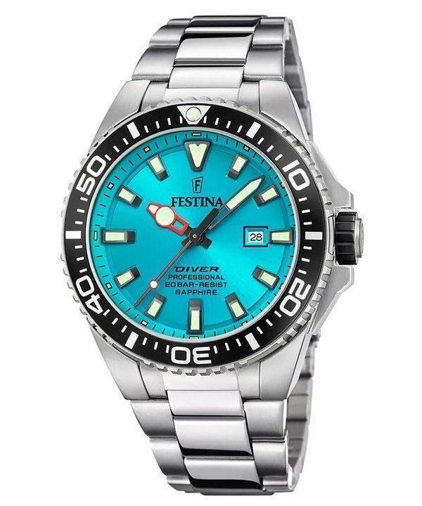 Festina Diver ruostumattomasta teräksestä valmistettu turkoosi kellotaulu kvartsi F20663-5 200M miesten kello