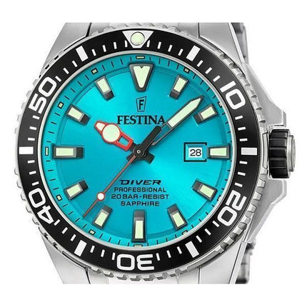 Festina Diver ruostumattomasta teräksestä valmistettu turkoosi kellotaulu kvartsi F20663-5 200M miesten kello