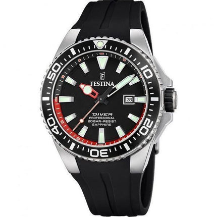 Festina Diver kumihihna musta kellotaulu kvartsi F20664-3 200M miesten kello