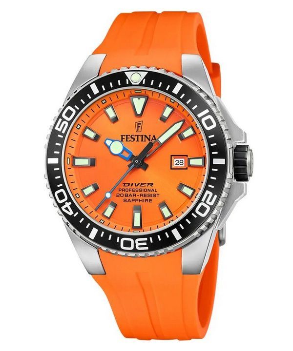 Festina Diver kumihihna oranssi kellotaulu kvartsi F20664-4 200M miesten kello