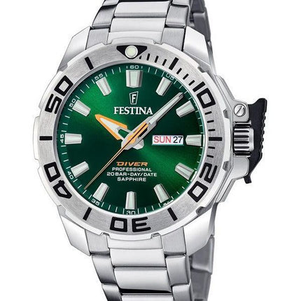 Festina Diver ruostumattomasta teräksestä valmistettu vihreä kellotaulu kvartsi F20665-2 200M miesten kello lisähihnalla