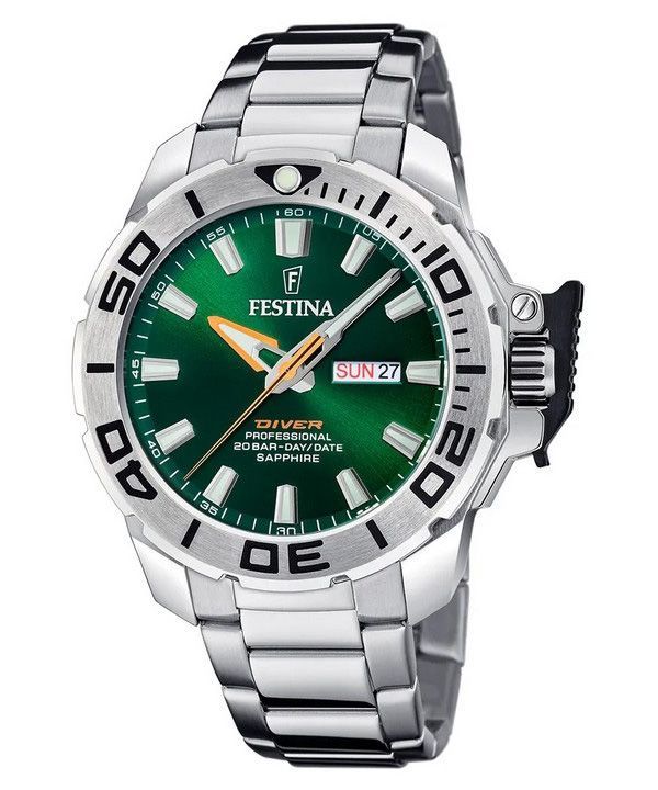 Festina Diver ruostumattomasta teräksestä valmistettu vihreä kellotaulu kvartsi F20665-2 200M miesten kello lisähihnalla