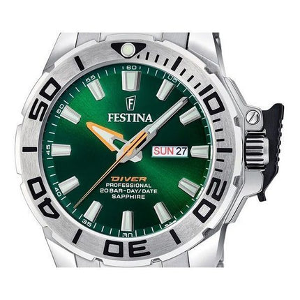 Festina Diver ruostumattomasta teräksestä valmistettu vihreä kellotaulu kvartsi F20665-2 200M miesten kello lisähihnalla