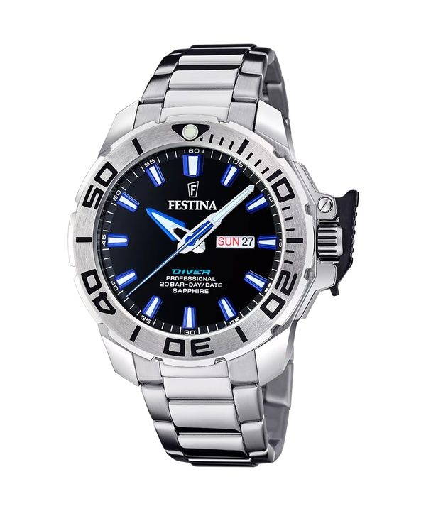 Festina Classics ruostumattomasta teräksestä valmistettu musta kellotaulu kvartsisukelluksen F20665-3 200M miesten kello lahjahi