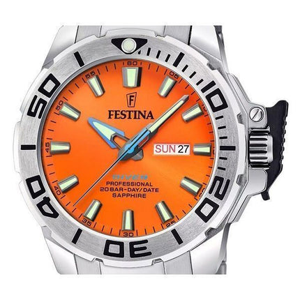 Festina Alkuperäiset ruostumattomasta teräksestä oranssi kellotaulu kvartsi Diver&#39,s F20665-5 200M miesten kello