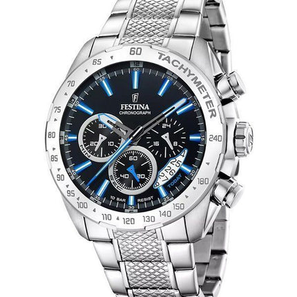 Festina Timeless Chronograph ruostumattomasta teräksestä valmistettu musta kellotaulu kvartsi F20668-6 100M miesten kello