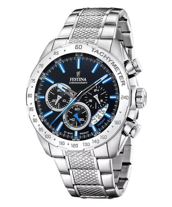 Festina Timeless Chronograph ruostumattomasta teräksestä valmistettu musta kellotaulu kvartsi F20668-6 100M miesten kello