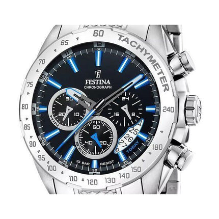 Festina Timeless Chronograph ruostumattomasta teräksestä valmistettu musta kellotaulu kvartsi F20668-6 100M miesten kello