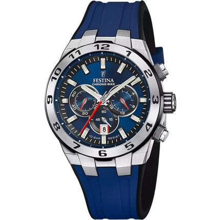 Festina Chrono pyörän kumihihna sininen kellotaulu kvartsi F20671-1 100M miesten kello